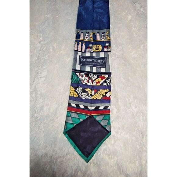 Arthur Barry Men's Neck Tie Tutti Frutti Candy on Blue w/ Green Tip Micro Fiber - Picture 3 of 3